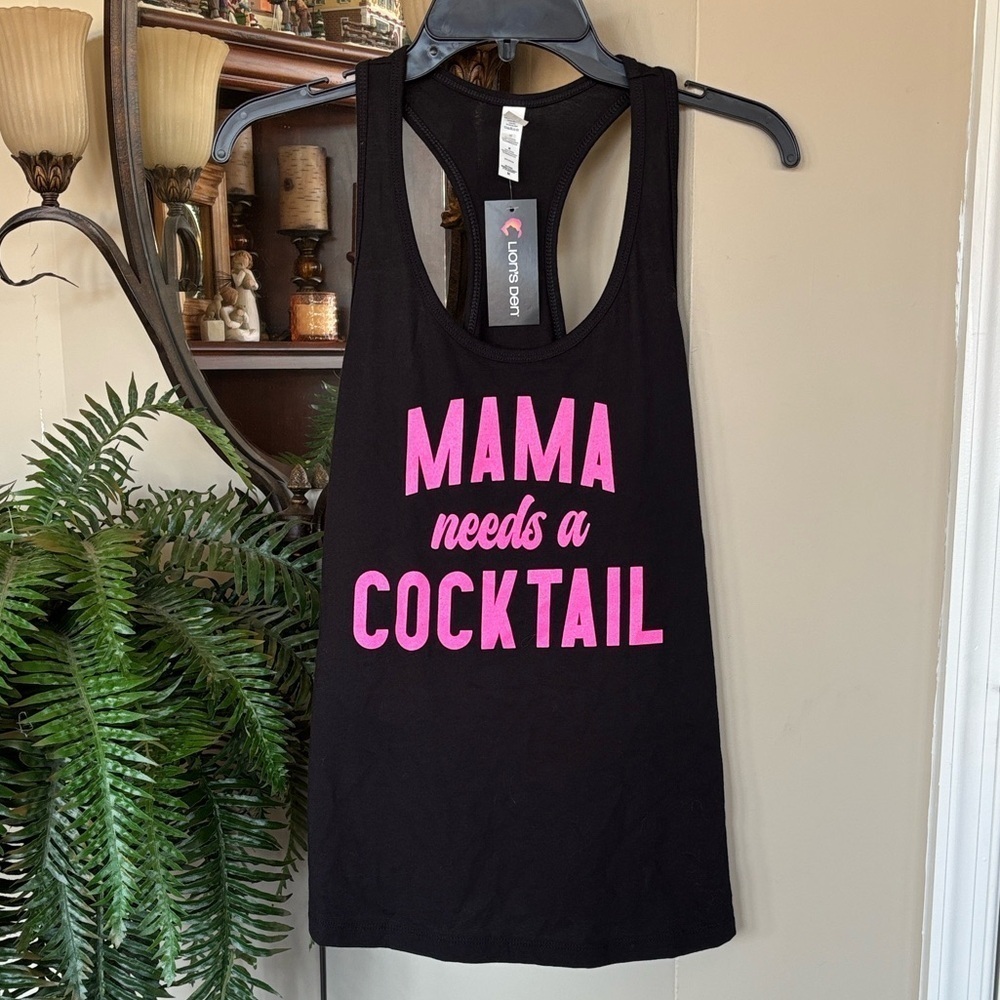 Brand New "Mama Needs a Cocktail" Black & Pink Racerback Tank Top Bella Canvas